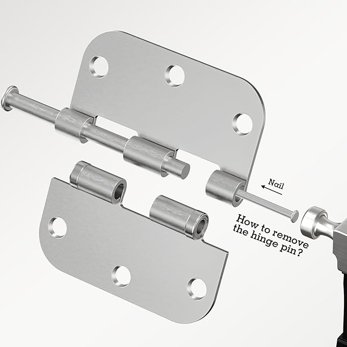6 Pack No Squeak Satin Nickel Door Hinges 3.5 Inch 5/8"Radius Round Ball Bearing Interior 3-1/2"Flat Iron Bifold Residential Standard Bedroom Indoor for Doors 3 ½" Hardware House Home Decor Essentials