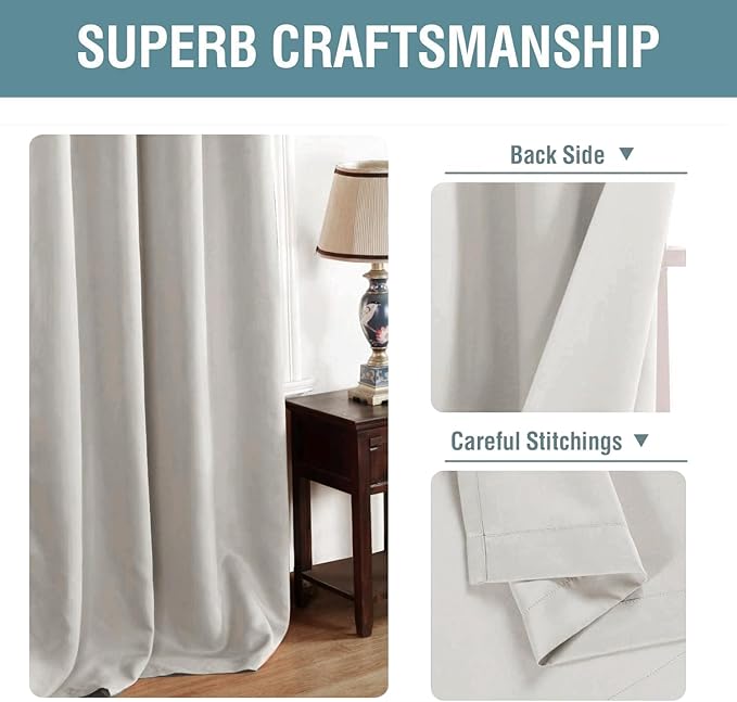 H.VERSAILTEX Blackout Curtain for Living Room Thermal Insulated Window Treatment Curtain Extra Long 84 inch Length Energy Saving Solid Grommet Top Blackout Drape, One Panel, Stone, 52" W x 90" L
