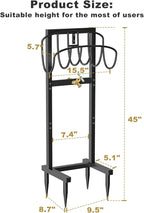 Outdoor Garden Hose Holder Freestanding with Brass Faucet And 4 Spikes, Heavy Duty Metal Water Hose Reel Stand Hanger Rack Organizer Holds Storage 150ft Hose for Outside Yard Lawn, Black