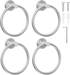 SetSail Towel Holder for Bathroom Wall Silver Towel Ring Stainless Steel Hand Towel Holder 4 Packs Towel Hanger for Bathroom, Kitchen Drill Hole