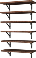 YGEOMER 16.5 Inch Floating Shelves for Wall, Farmhouse Wall Shelves for Bedroom, Bathroom Storage, Living Room and Kitchen Decor (Set of 6 Brown)