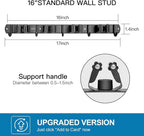 IMILLET Broom and Mop Holder Wall Mounted, Stainless Steel Broom Organizer Heavy Duty Tools Organizer Self Adhesive Mop Holder for Home Laundry Room Garage Garden (4 Racks and 5 Hooks)