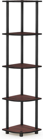 Furinno TURN-N-TUBE Corner Shelf, 5-Tier Corner Bookshelf, Open Storage Shelves, for Organization and Storage, Living Room, Home Office, Garage, Bedroom, Dark Cherry