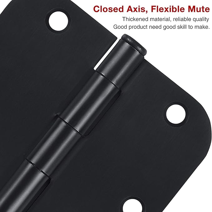 30 Pack Rounded Matte Black Door Hinges 3.5 Inch 5/8" Radius Interior 3 1/2 Inch Flat Iron Bifold Standard Hinge No Squeak Bedroom Indoor for Closet Doors 3 ½" Heavy Duty Hardware Doorway Study Room