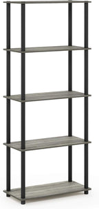 Furinno TURN-N-TUBE Storage Shelves, 5-Tier Book Shelf, Corner Shelf, Toolless Open Shelves, for Organization and Storage, Living Room, Garage, Home Office, French Oak