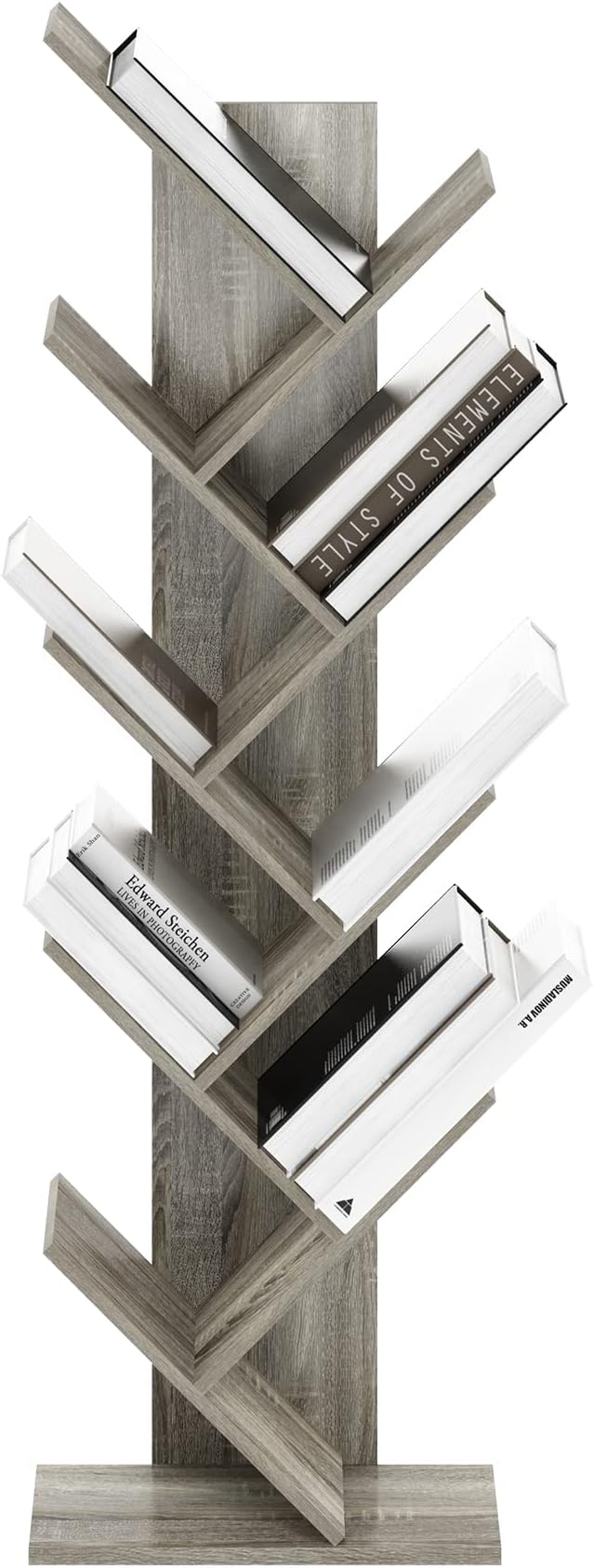 Furinno TREE Book Shelf, 9-Tier Bookshelf, Tree Bookcase with Angled Open Shelf, 8.4 x 15.7 x 50.9, for Room Decor, for Living Room, Bedroom, Home Office, French Oak