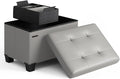 Storage Ottoman Cube with Small Bin, 16-in Square Ottoman with Storage for Living Room and Bedroom, Small Ottomans Foot Rest, Leather Foot Stools Ottomans Max 330lbs, Light Grey