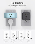 TROND Outlet Extender, 3 Way Angled Plug Splitter, 3-Prong Grounded Wall Outlet Adapter, Cruise Essentials, Compact and Practical Plug Expander for Home Decoration Travel Essentials, Mint Green