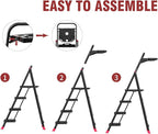 4 Step Foldable Step Ladder with Roomy Tool Tray, Platform Ladders Stepstools, Step Stool 4 Step Folding with Wide Non-Slip Pedals and 800lbs Bearing Capacity for Adults, Home, Kitchen, Black Red
