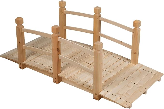 Giantex 5 FT Wooden Garden Bridge, Classic Wood Arc Footbridge with Railings, 400 lbs Capacity, Decorative Pond Bridge for Outdoor Garden Yard Backyard Creek Farm (Natural)