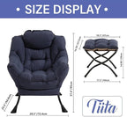 Tiita Lazy Chair with Ottoman, Navy Modern Large Accent Chair, Comfy Leisure Sofa Armchair with Ottoman, Reading Chair with Footrest for Bedroom, Living Room, Dorm Rooms, Navy