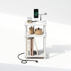 Furinno JUST Night Stand, 3-Tier Turn-N-Tube Nightstand with Charging Station, Bedside Table, End Table, Side Table with USB and Type-C Charging Port, for Bedroom, Closet, Dorm, White
