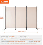 VEVOR Room Divider, 3 Panel Room Divider, Folding Privacy Screen and Portable Partition Divider for Room Separation, Freestanding Room Partitions for Office, Bedroom, Study, Beige