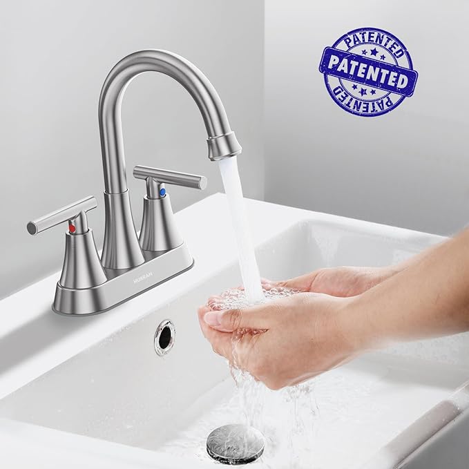 Bathroom Faucets for Sink 3 Hole, Hurran 4 inch Brushed Nickel Bathroom Sink Faucet with Pop-up Drain and Supply Hoses, Stainless Steel Lead-Free Centerset Faucet for Vanity RV, 2 Pack