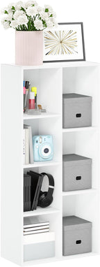 Furinno LUDER Book Shelf, 7-Cube Bookshelf, Bookcase with Open Shelves, 9.4 x 19.5 x 41.7, Easy Assembly, for Living Room, Bedroom, Home Office, White