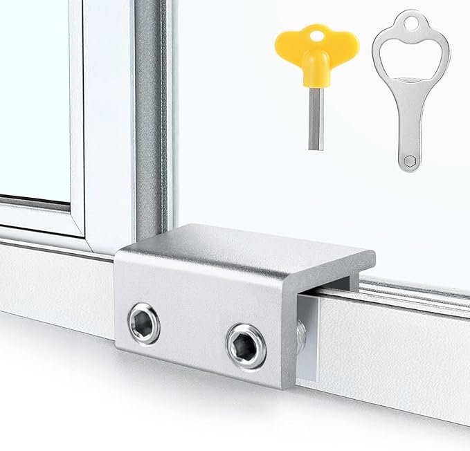 ZRFCXE Window Locks,4 Pack Sliding Window Locks with Key for Vertical & Horizontal Sliding Windows Doors,Easv to Install,Adjustable Security Window Lock for Patio Bedroom Home and Office (Silver)