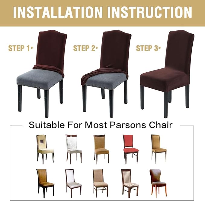 H.VERSAILTEX Velvet Dining Chair Covers Stretch Chair Covers for Dining Room Set of 2 Parson Chair Slipcovers Chair Protectors Covers Dining, Soft Thick Solid Velvet Fabric Washable, Brown