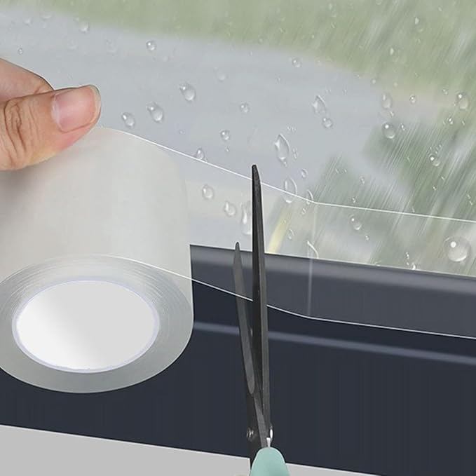 Transparent Window Weather Sealing Tape 2.76 Inch x 16.5 FT Weather Stripping Residue-Free Clear Window Insulation Tape for Doors Windows and Shower Glass