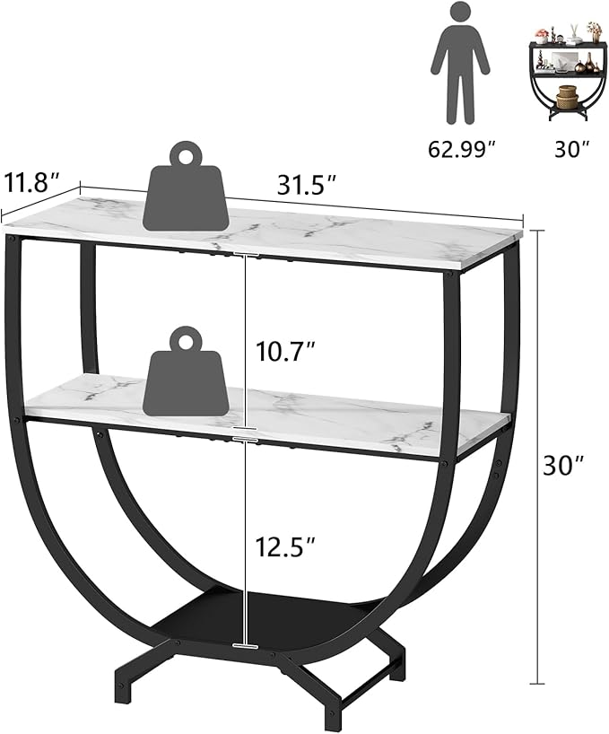 GILLAS 3 Tier Console Tables, 30" Height Entryway Table, Sofa Table Behind Couch Table, Industrial Entryway Furniture Entry Way Table with Storage for Living Room, Hallway, Entrance, White