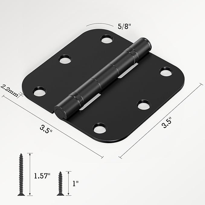 48 Pack Ball Bearing Door Hinges Matte Black 3.5 Inch 5/8"Radius Round Anti Squeak Interior 3-1/2"Flat Iron Bifold Standard Office Bedroom Indoor for Doors 3 ½" Hardware Control Home Decor Essentials
