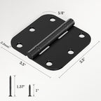 1 Pack Ball Bearing Door Hinges Matte Black 3.5 Inch 5/8" Radius Round Anti Squeak Interior 3-1/2"Flat Iron Bifold Standard Office Bedroom Indoor for Doors 3 ½" Hardware Home House Decor Accessories