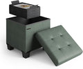 Storage Ottoman Cube with Small Bin, 15-in Square Ottoman with Storage for Living Room and Bedroom, Small Ottomans Foot Rest, Leather Foot Stools Ottomans Max 330lbs, Green