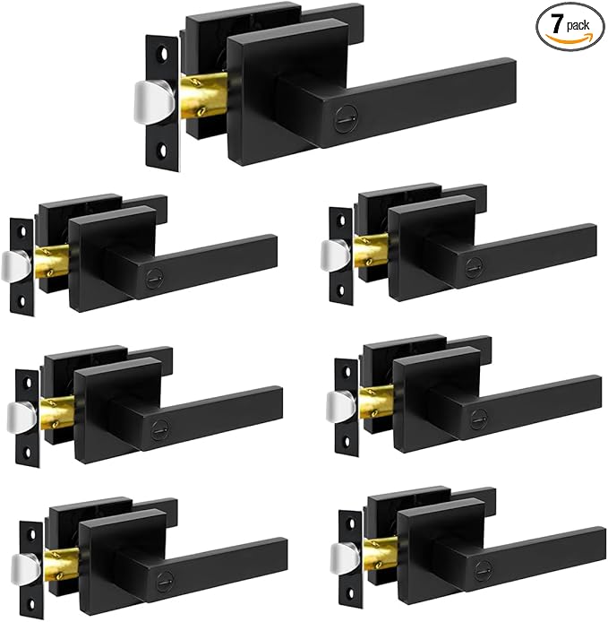 KAMOTA Privacy Door Levers, 7 Pack Matte Black Door Handles Bed and Bath Door Locks Interior Keyless Locksets, Left and Right Hand Reversible