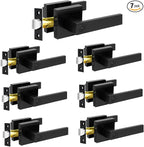 KAMOTA Privacy Door Levers, 7 Pack Matte Black Door Handles Bed and Bath Door Locks Interior Keyless Locksets, Left and Right Hand Reversible