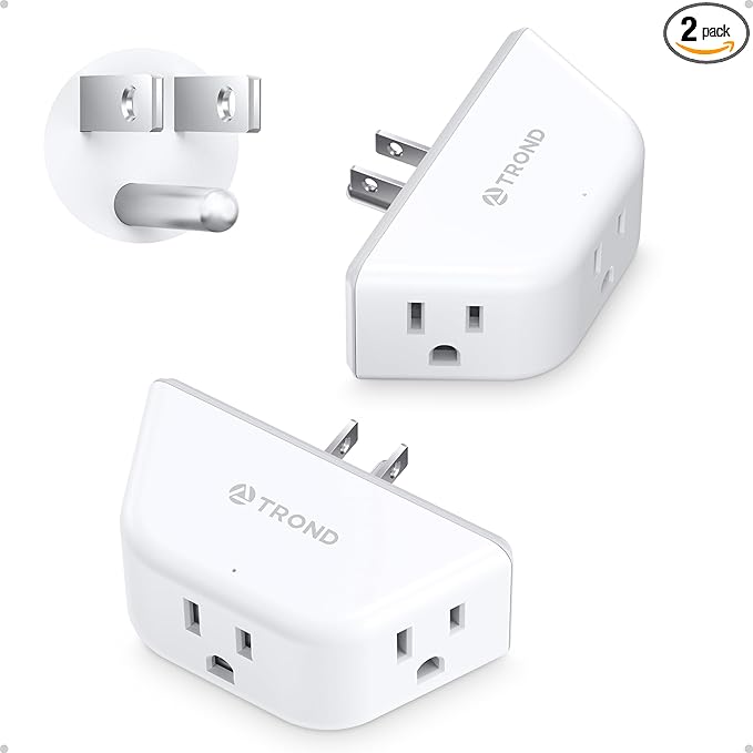 TROND Multi Plug Outlet Extender 2 Pack - Electrical Wall Splitter, 3 Way Angled Wall Outlet Adapter, Cruise Essentials, Small Multiple Plug Expander for Cruise Ship Home Office Dorm Room, White