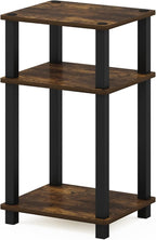 Furinno JUST Side Table, 3-Tier Open Shelf End Table, Toolless Assembly Night Stand, Bedside Table with Square Tube, for Living Room, Bedroom, Amber Pine