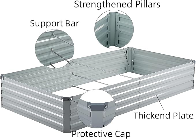 2 Pack 6x3x1FT Galvanized Raised Garden Beds Kit Outdoor Metal Gardening Planter Box for Vegetable Elevated Flower Herbs,Gray
