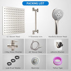 (Brushed Nickel),12'' High Pressure Rain Shower Head with 11'' Adjustable Extension Arm and 5 Settings Handheld Shower Head Combo,Powerful Shower Spray Against Low Pressure Water