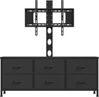 TV Stand with Mount, Fabric Dresser with 6 Drawers for 32/45/55/60/65/75 inch TVs, Black Dresser Entertainment Center, Modern Media TV Console Table