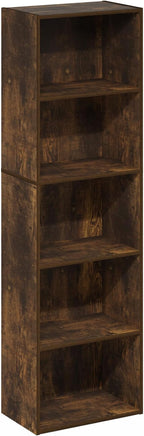 Furinno LUDER Book Shelf, 5-Tier Bookshelf, Bookcase with Open Shelves, 9.4 x 15.8 x 52, Easy Assembly, for Living Room, Bedroom, Home Office, Amber Pine