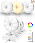 EZVALO Under Cabinet Lighting with Charging Station,1000mAh Rechargeable Puck Lights with Remote, 3 Color Temps & 12 RGB Closet Lights, Dimmable Motion Sensor Lights for Shelf, Kitchen (6 Packs)