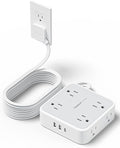 TESSAN Surge Protector Power Strip, 15 Ft Flat Plug Extension Cord with 3 USB (1 USB C) 8 Outlets, 1250W, 900J Protection, 3 Sided Outlet Extender with Power Switch for Office, Dorm Room, Grey