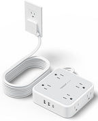 TESSAN Surge Protector Power Strip, 15 Ft Flat Plug Extension Cord with 3 USB (1 USB C) 8 Outlets, 1250W, 900J Protection, 3 Sided Outlet Extender with Power Switch for Office, Dorm Room, Grey