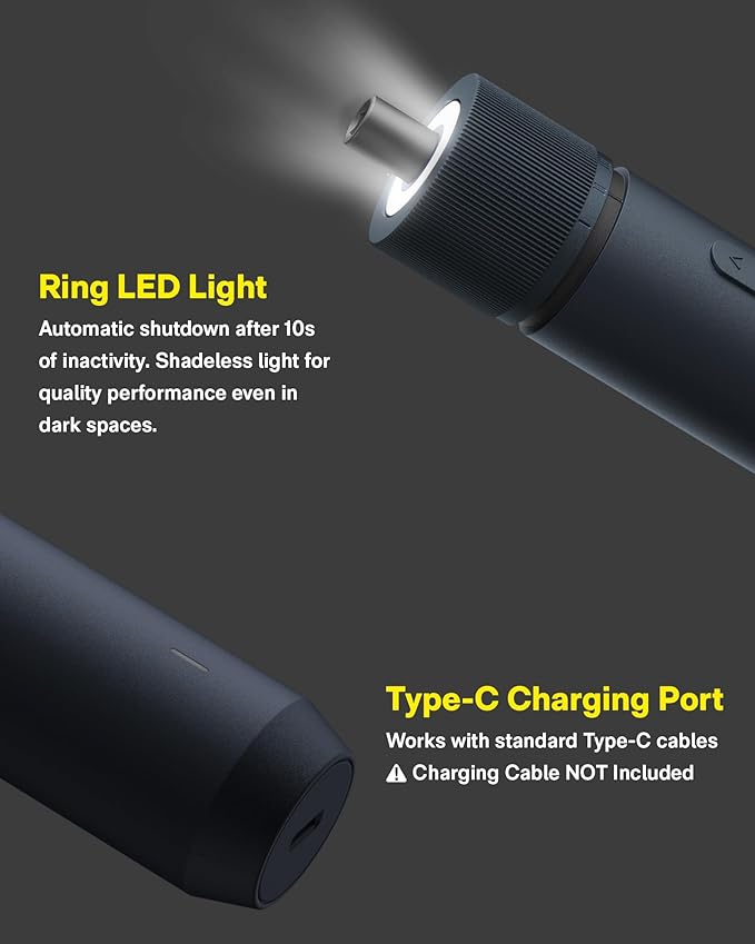 HOTO Electric Screwdriver Kit, Upgraded 1/4'' Hex 25 Bits, Magnetic Lid, Rechargeable Cordless Screwdriver, 1500mAh Battery, LED Light, Ideal for Furniture Assembly, Home Repair & Garage Projects