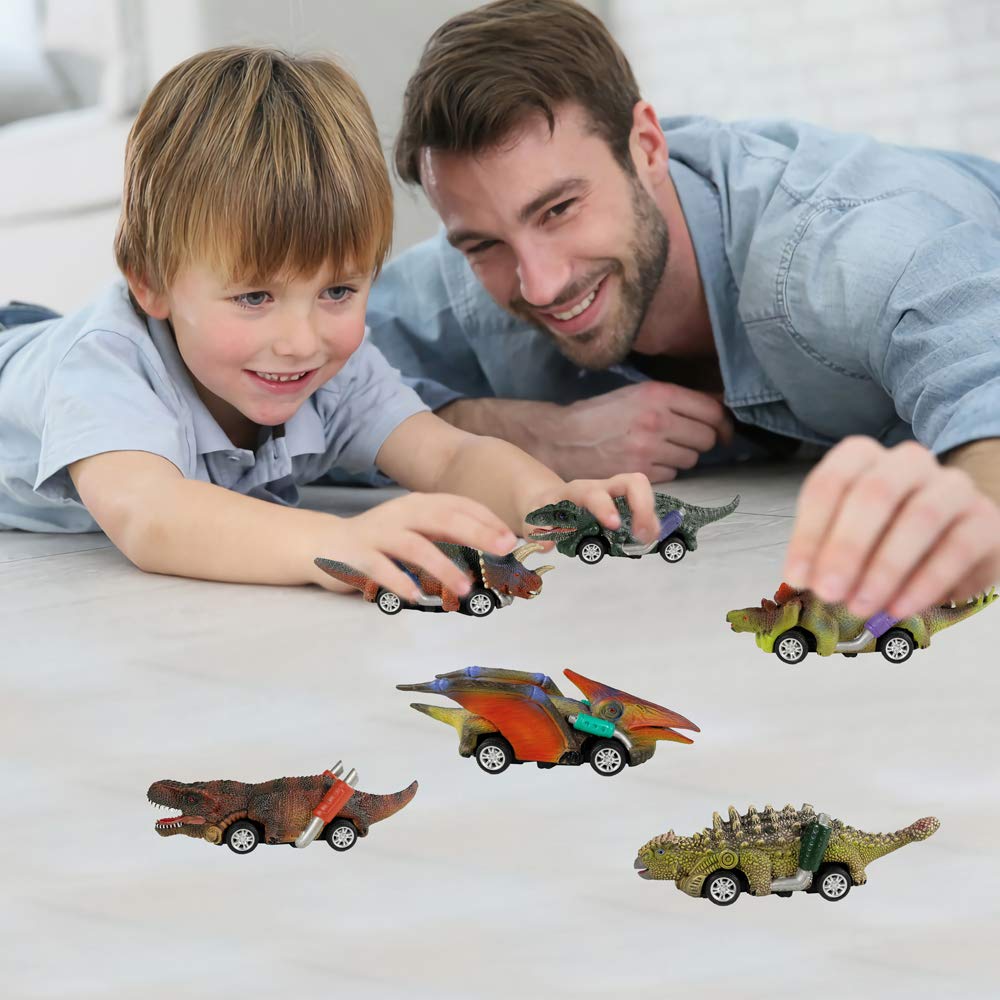 DINOBROS 6-Pack Dinosaur Pull Back Cars