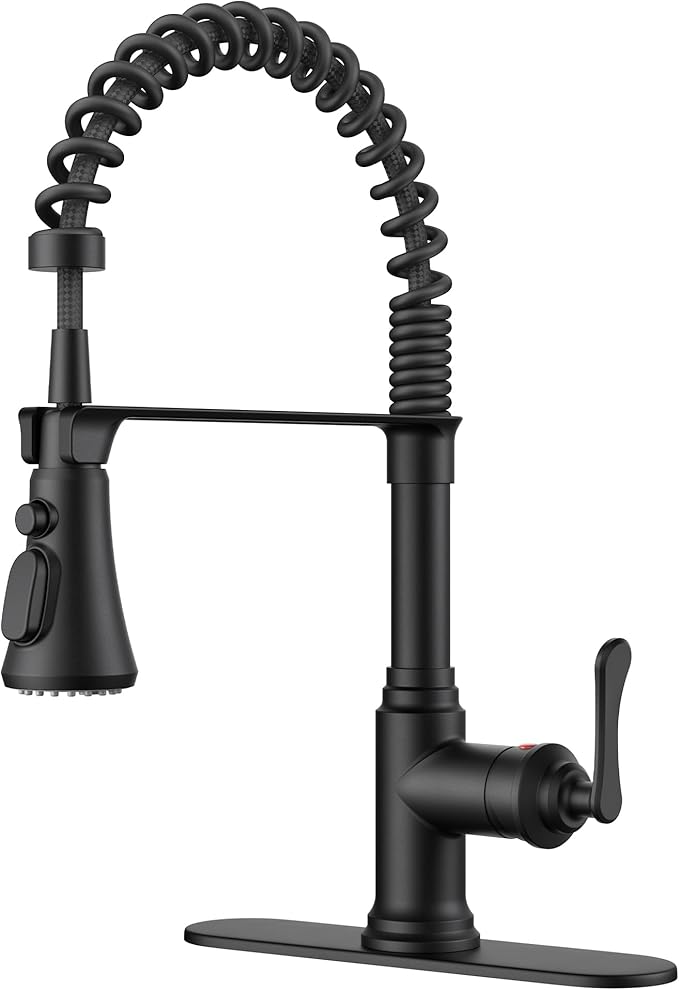 FORIOUS Rustic Black Kitchen Faucet with Pull Down Sprayer, 3 Modes Stainless Steel High Arc Vintage Spring Sink Faucet 1 or 3 Holes for Pot Filler, Farmhouse Camper Wet Bar