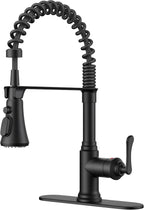 FORIOUS Rustic Black Kitchen Faucet with Pull Down Sprayer, 3 Modes Stainless Steel High Arc Vintage Spring Sink Faucet 1 or 3 Holes for Pot Filler, Farmhouse Camper Wet Bar