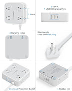 TESSAN Surge Protector Power Strip, 15 Ft Flat Plug Extension Cord with 3 USB (1 USB C) 8 Outlets, 1250W, 900J Protection, 3 Sided Outlet Extender with Power Switch for Office, Dorm Room, Grey