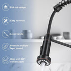 DJS Kitchen Faucets with Pull Down Sprayer Oil Rubbed Bronze -High Arc Single Handle 1 or 3 Holes Spring Kitchen Sink Faucet with Deck Plate for Farmhouse RV Vessel Basin
