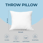 Utopia Bedding Throw Pillows (Set of 1, White) – 16 x 16 Inches Down Alternative Pillows for Bed, Sofa, and Couch - Fluffy Decorative Stuffer Pillow for Indoors & Outdoors