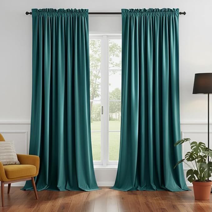 NICETOWN Teal Curtains for Living Room, Rod Pocket Privacy Enhancing Light Control Curtains for Guest Room, Bedroom(2 Panels, 52 inches Wide, 96 inches Long)