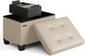 Storage Ottoman Cube with Small Bin, 16-in Square Ottoman with Storage for Living Room and Bedroom, Small Ottomans Foot Rest, Leather Foot Stools Ottomans Max 330lbs, Beige
