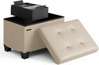 Storage Ottoman Cube with Small Bin, 16-in Square Ottoman with Storage for Living Room and Bedroom, Small Ottomans Foot Rest, Leather Foot Stools Ottomans Max 330lbs, Beige