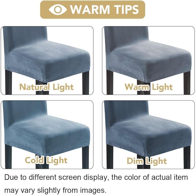 H.VERSAILTEX Velvet Dining Chair Covers Stretch Chair Covers for Dining Room Set of 2 Parson Chair Slipcovers Chair Protectors Covers Dining, Soft Thick Solid Velvet Fabric Washable, Stone Blue