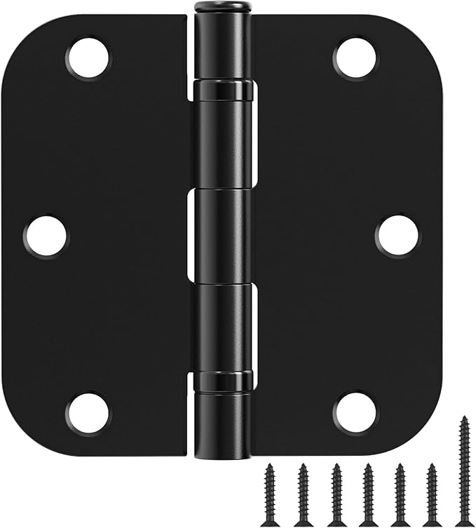 18 Pack Ball Bearing Round Matte Black Door Hinges 3.5 Inch 5/8" Radius Anti Squeak Interior 3-1/2"Flat Bifold Standard Bedroom Indoor for Doors 3 ½" Hardware Essentials House Home Decor Accessories
