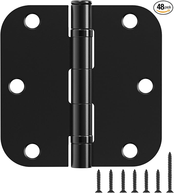 48 Pack Ball Bearing Door Hinges Matte Black 3.5 Inch 5/8"Radius Round Anti Squeak Interior 3-1/2"Flat Iron Bifold Standard Office Bedroom Indoor for Doors 3 ½" Hardware Control Home Decor Essentials